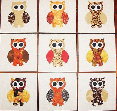 9 SCRAPPY GOLD RUST BROWN OWL APPLIQUES 6 1/2 