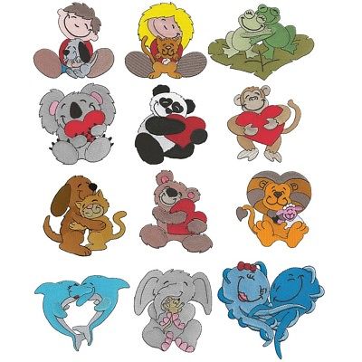Animal Hugs Filled Machine Embroidery Quilt Block Design  by JUJU 5x7 beautiful