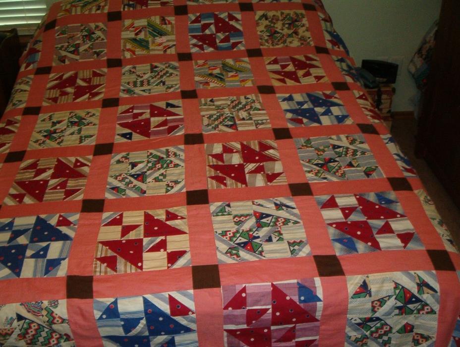 VINTAGE QUILT TOP, SOME BLOCKS HAND-SEWN, SOME MACHINE STITCHED, WELL MADE