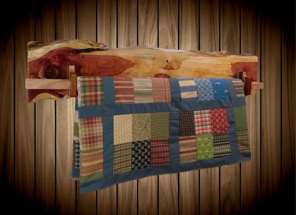 Rustic Hanging Wood Quilt Rack Live Edge Knotty Red Cedar Home Cabin Decor Gift