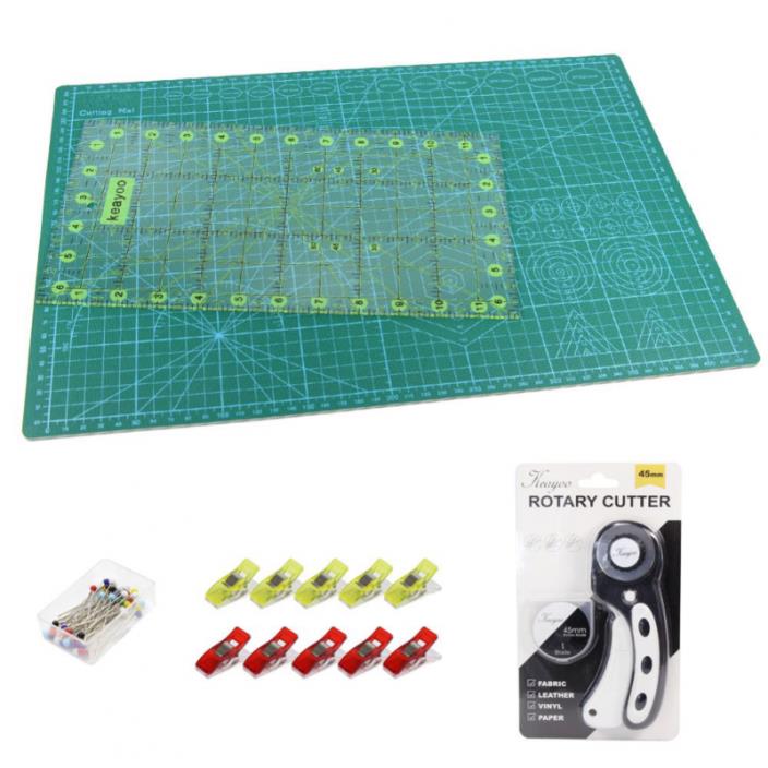 KEAYOO 45mm Rotary Cutter Quilting Kit,Supplies,A3 Cutting Mat Set of 6 (Ruler i