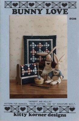 Bunny Love miniature pieced quilt pattern stuffed animal rag doll clothing bunny