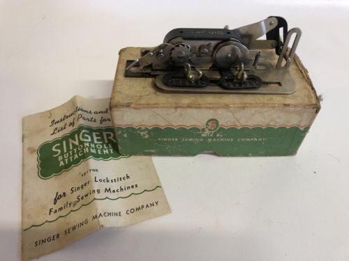 Vintage SINGER Lock Stitch Sewing Machine Buttonhole Attachment #121795 W/BOX