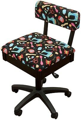 Arrow Sewing Cabinets Black Wood Black Patterned Fabric Height Adjustable Table