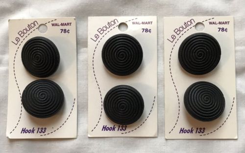 Lot 6 Le Bouton Buttons Round Black Swirl Design Shank 1 1/8” New on Card
