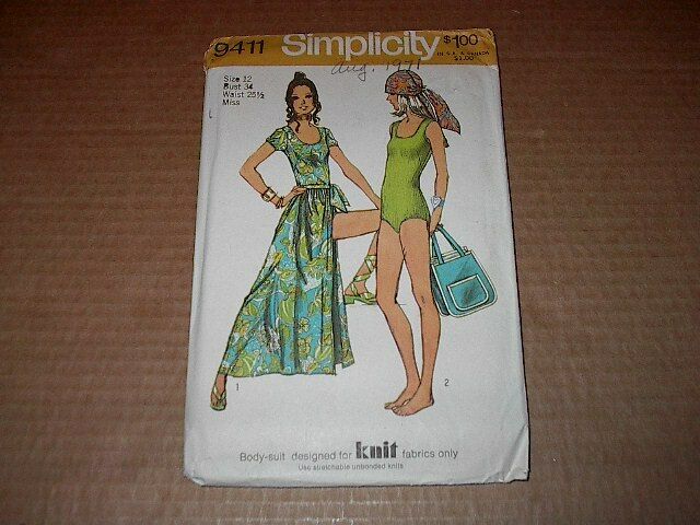 Vtg Simplicity Pattern 9411 ~ Misses' Body Suit, Wrap-Skirt & Tote Bag  Sz 12 UC