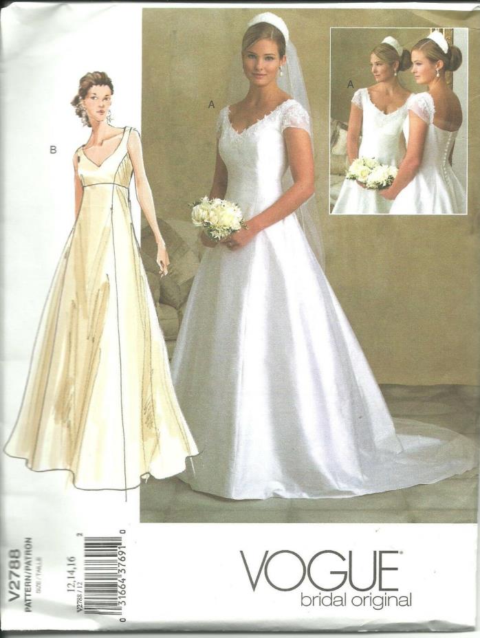 Vogue Bridal Original Pattern V2788 Wedding Gown Bridesmaid Dress (12 14 16) UC