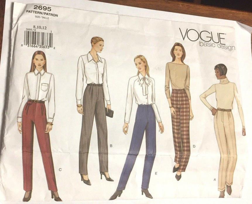 Vogue 2695 Misses/Miss Petite Pants SZ 8-12 Loose Fitted Tapered Easy Pattern