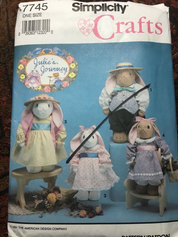 Simplicity 7745 BUNNY Stuffed Animal & Clothes 2 Sizes Toy CRAFT PATTERN~ Uncut