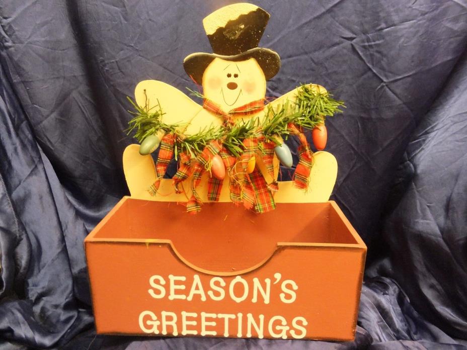 season's greetings snowman wood box holiday's Season and everyday