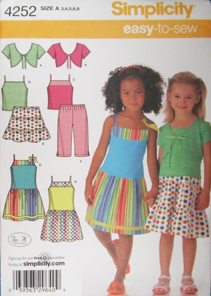 Simplicity Pattern 4252 Child Dress Tiered Skirt Knit Shrug Top 3-8 New UNCUT