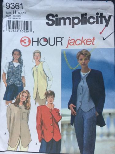 Uncut Factory-folded SIMPLICITY 9361 Sewing Pattern 3-hour Jackets Sizes 6 8 10