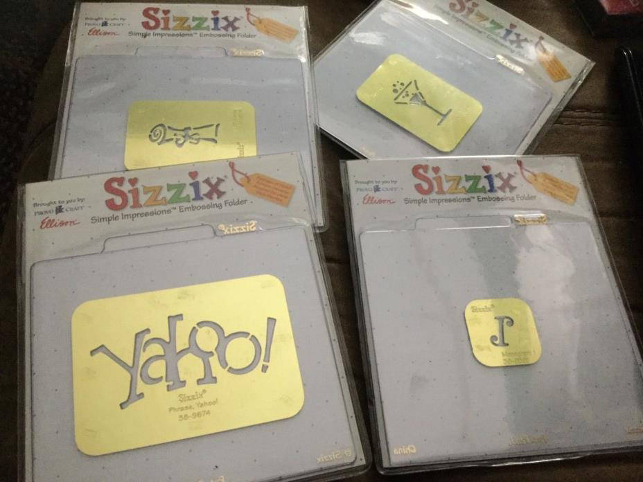 Sizzix Simple Impressions Embossing Folder Lot of 4-Diploma, Yahoo, Glass, I