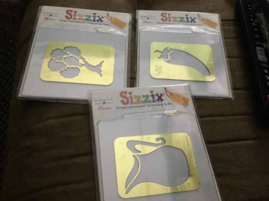 Sizzix Simple Impressions Embossing Folder Lot of 3 -- Pitcher, Tree, Pepper