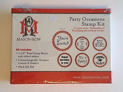Mason Row Party Occasions Stamp Kit Wood Mount 6 Designs Ink Pad NEW Sealed