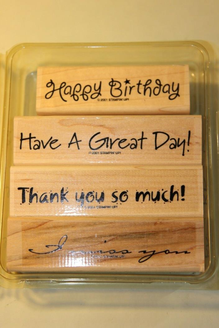 Stampin Up VOGUE VERSES Words Birthday Miss You Thank You Great Day set of 4