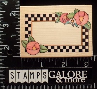 ALL NIGHT MEDIA USED RUBBER STAMPS 536H CHECKERBOARD FRAME LABEL TAG #1629