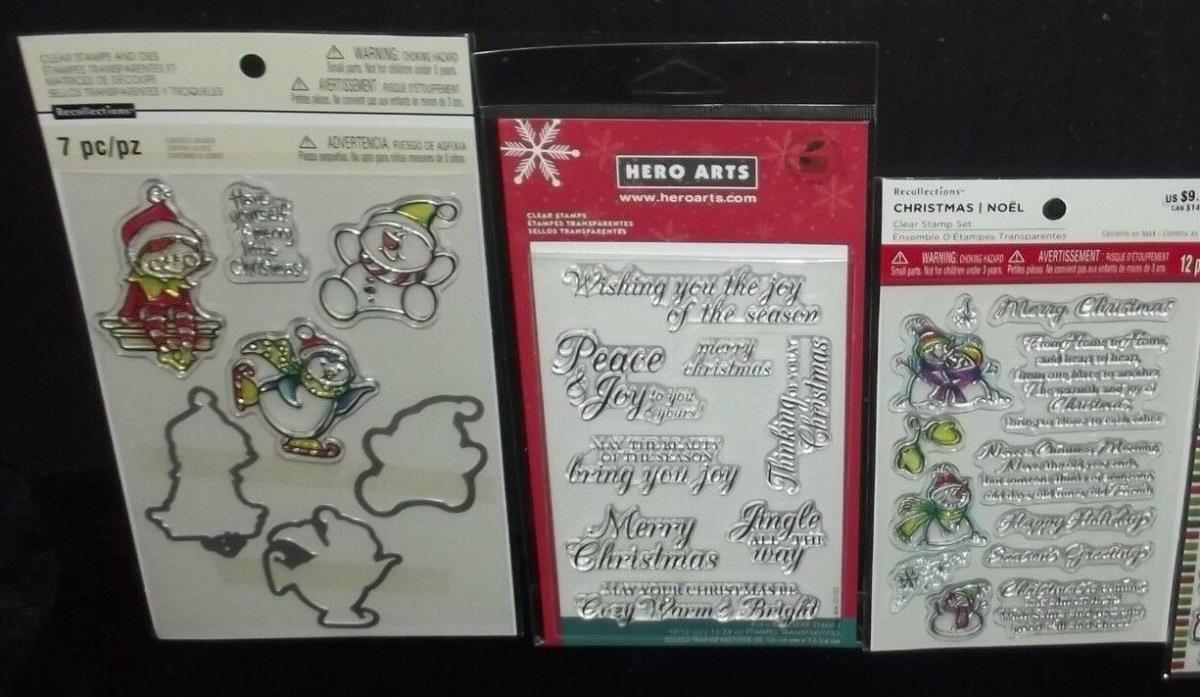 Variety of 7 Christmas Clear Stamps/Dies Sets, 3 Embossing Sets, 3 Ink Pads