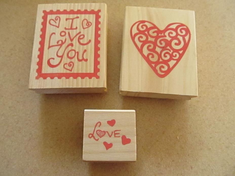 LOT 3 stamps  Heart Valentine Love    Wood Rubber   NEW
