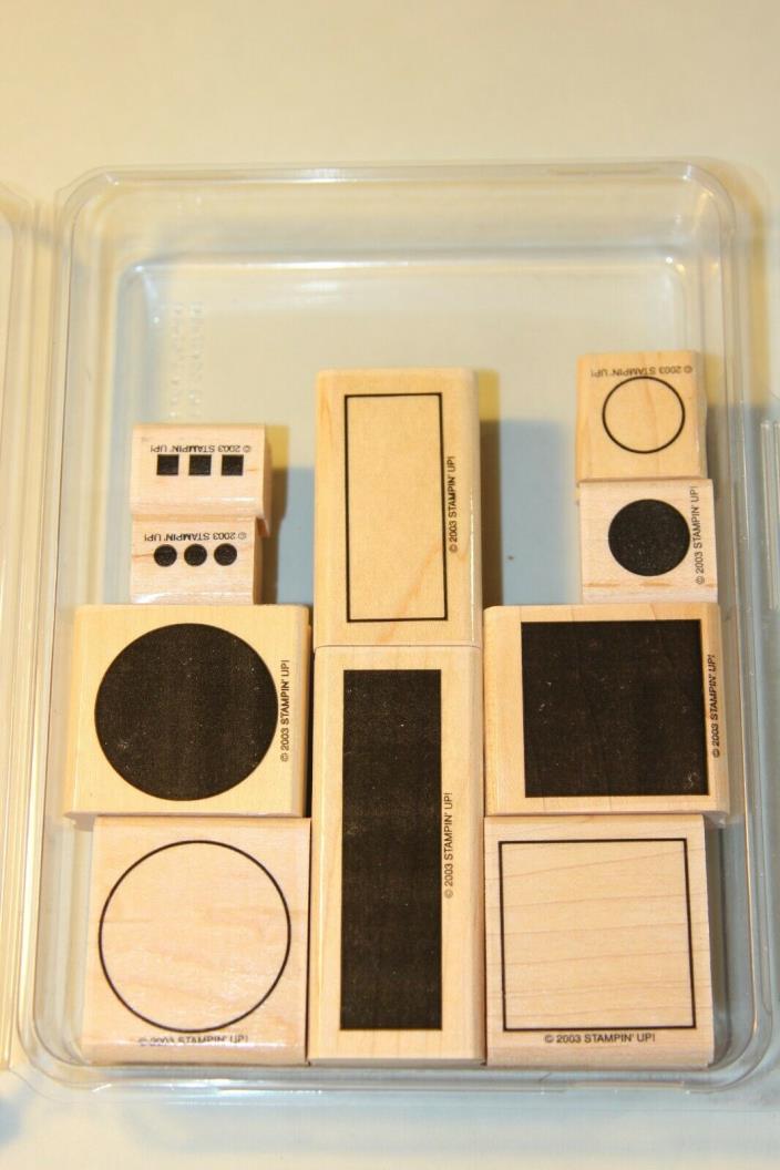 Stampin Up Retired Wood Mounted SIMPLE SHAPES Circles Squares Rectangles set/10