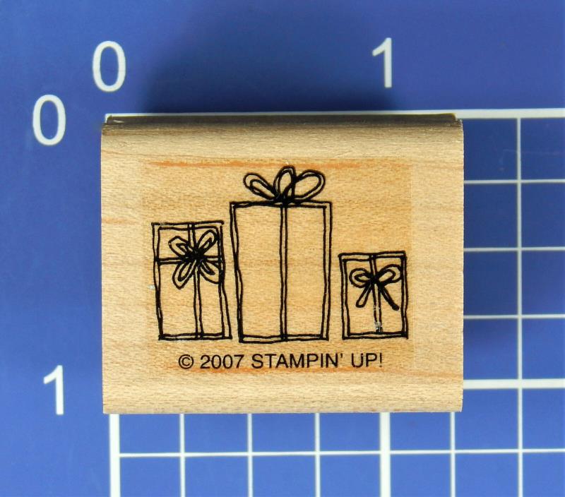 Three Wrapped PRESENTS / GIFTS, Wood Mounted Rubber Stamp by Stampin' Up!  EUC!