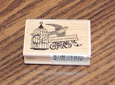LIVE YOUR DREAMS WITH BIRD & CAGE WOOD MOUNTED RUBBER STAMP - 2 1/4 X 1 1/2