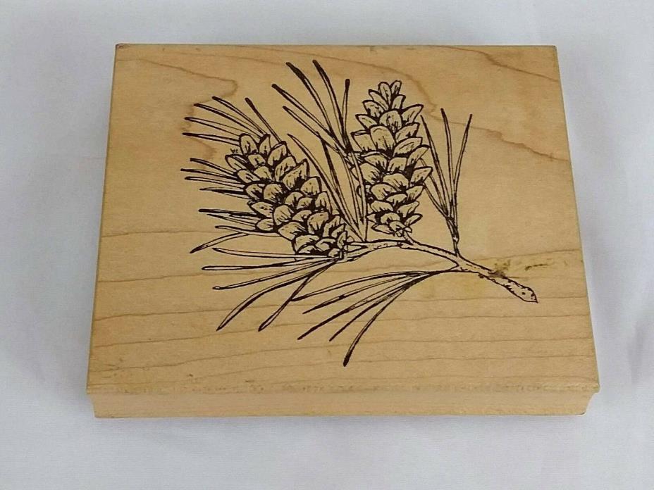Northwoods Rubber Stamp Double Pine Cone Branch Wood Mounted Pinecone Vtg 1997
