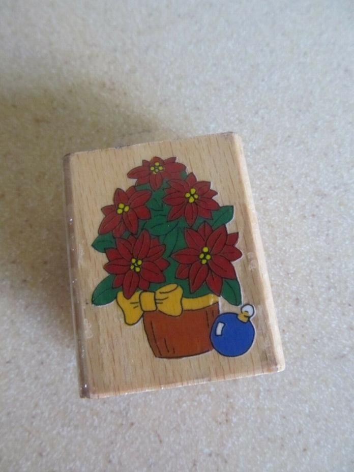 Poinsettia in Pot    wood rubber stamp  Christmas    Used  1.5