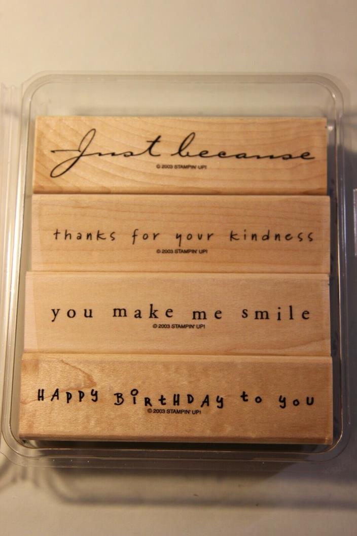 Stampin Up 2003 Set of 4 Simple Sayings II Wood Mounted Rubber Stamps