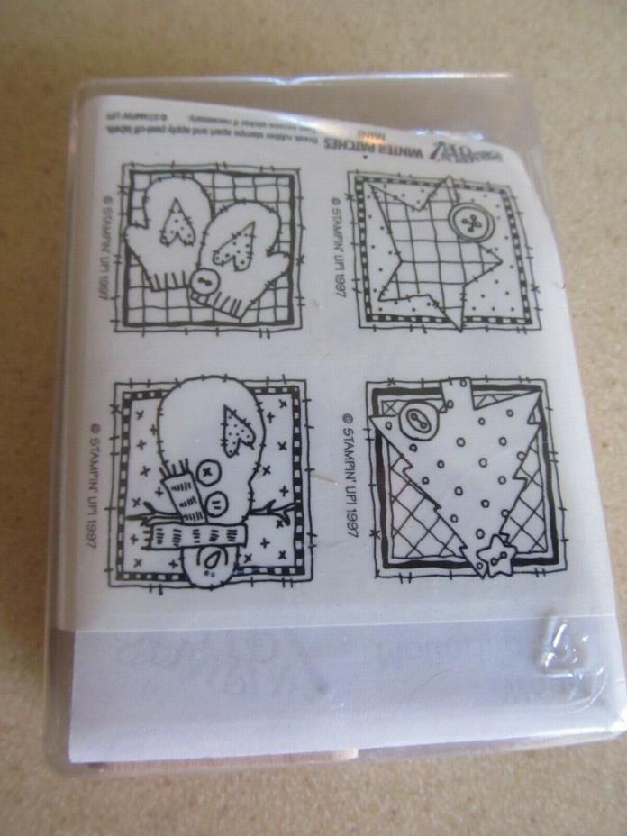 LOT 4 wood rubber stamp  Stamping Up Winter Patches Mini Unmounted NEW  snowman