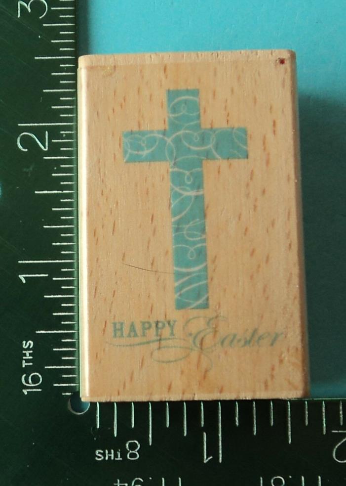HAPPY EASTER Saying with CROSS Rubber Stamp by HAMPTON ART