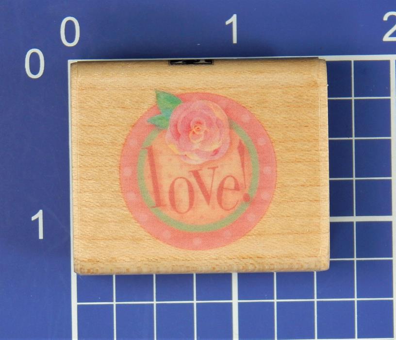 LOVE! With ROSE, CIRCLE Wood Mounted Rubber Stamp by Tim Coffey, Inkadinkdo