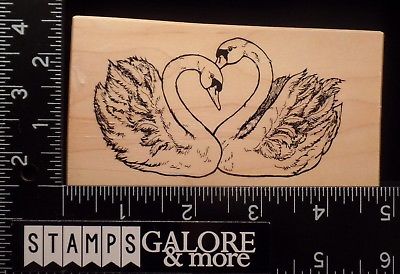 PSX USED RUBBER STAMP K-1738 TWO HEART LOVE SWANS VALENTINES WEDDING #716