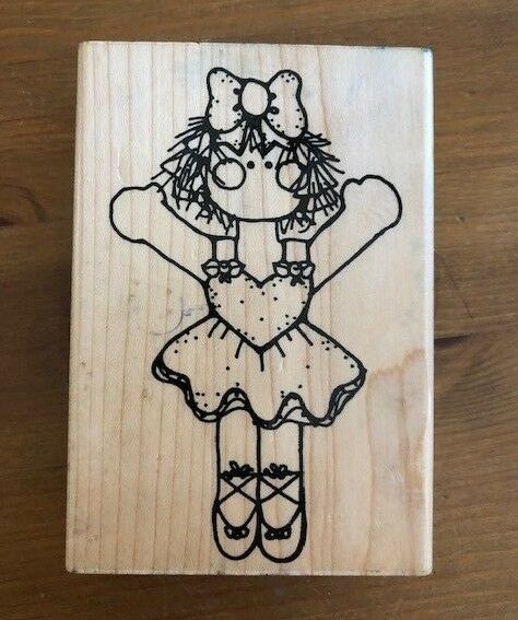 D.O.T.S Ballerina Doll, Mounted Rubber Stamp, Used, Girl, Dancing, Heart