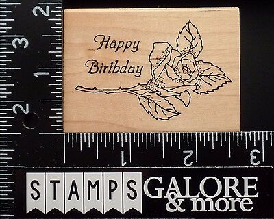 USED RUBBER STAMPS - HAPPY BIRTHDAY LONG STEMMED ROSE GREETING SAYING #1063