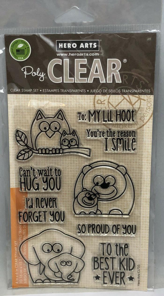 Lil Hoot Hero Arts Animal Sentiment Poly Acrylic Stamp Set CL755 Owl Bear 7358