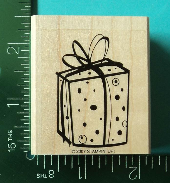 Stamipin Up SKETCHED PRESENT  POLKA PAPER BOW Rubber Stamp Birthday Christmas