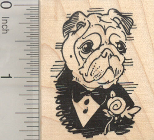 Pug in Tuxedo Rubber Stamp, Wedding, Groom, Dog Ring Bearer G27720 WM