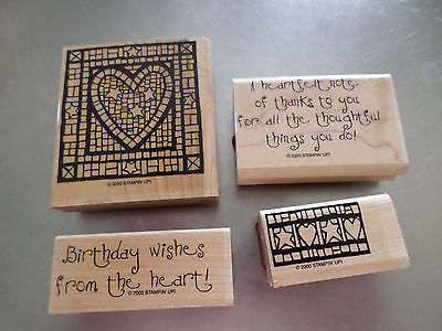 Stampin' Up 2000 set of 4 Mosaic Heart EUC Rubber Stamps
