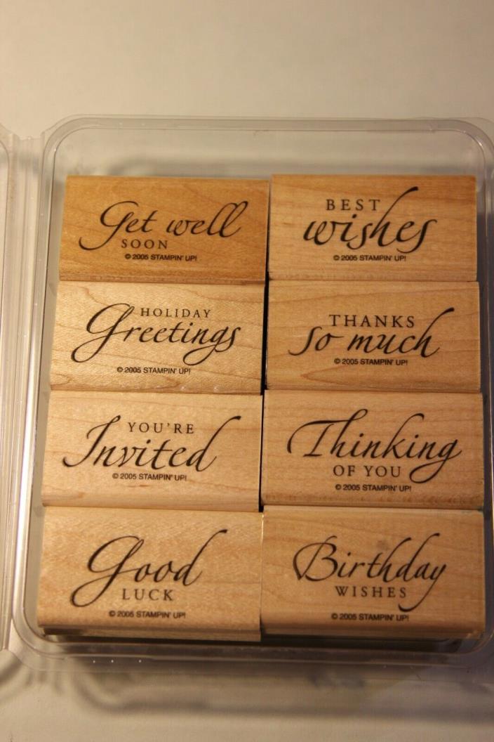 Stampin Up 2005 Set Of 8 Sincere Salutations  Wood Mounted Rubber Stamps