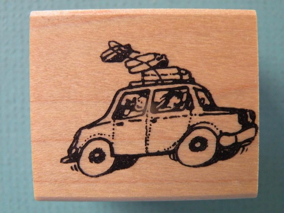 Family Car w/Luggage on Roof REMARKABLE! Rubber Stamp Good For Landscape Scene