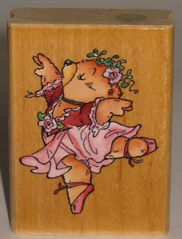 Rubber Stampede Rubber Stamp Ballerina Teddy Bear Wood Mount 1.75
