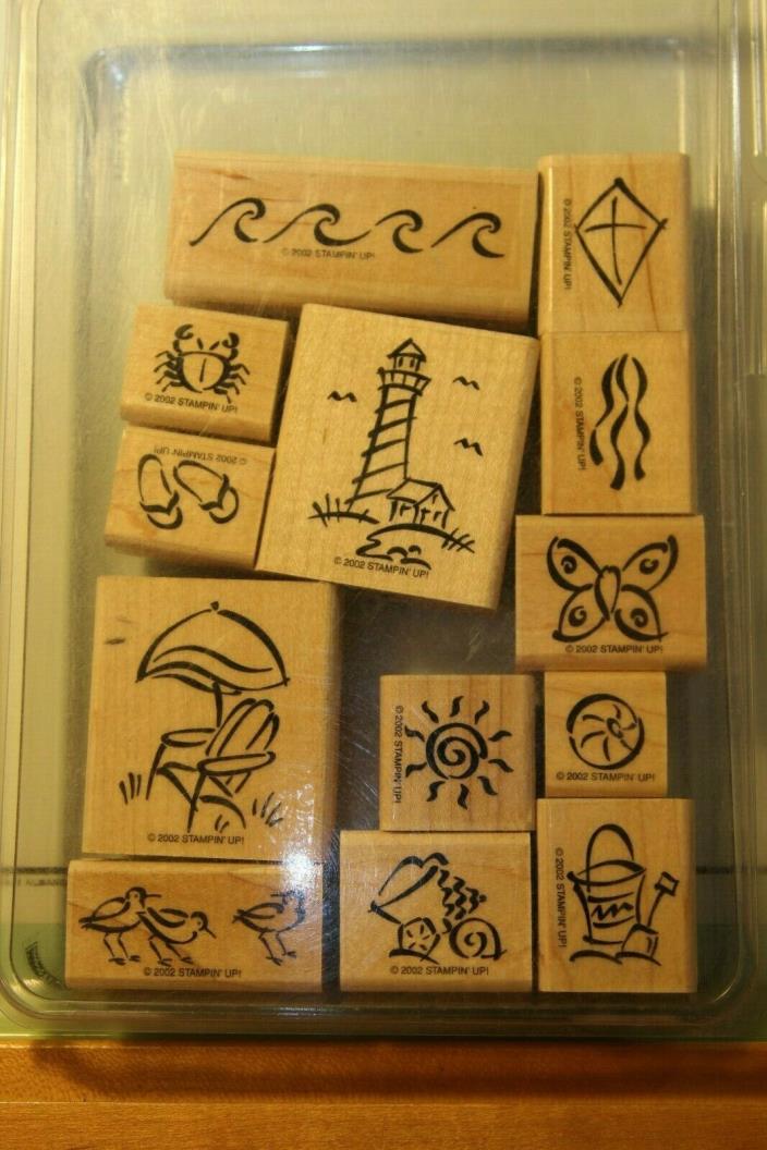 STAMPIN UP ON THE BEACH LIGHTHOUSE CRAB RUBBER STAMPS SET OF 13 WOOD