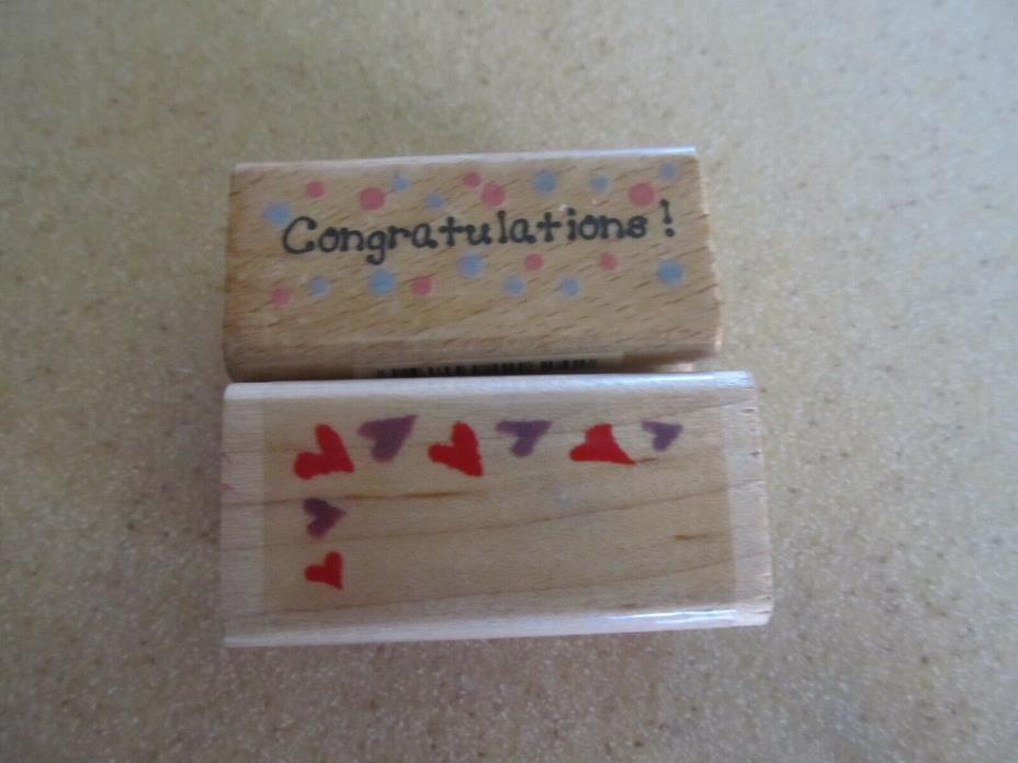 LOT 2 Wooden Wood Mounted Stamps  Congratulations  & Heart Border 2