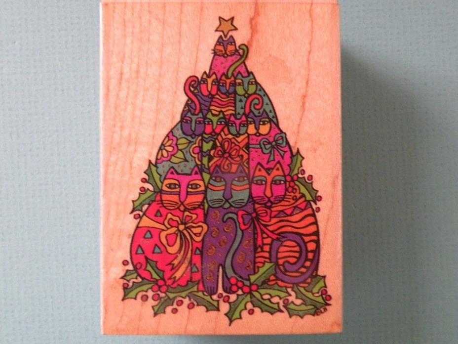 Holiday Cat Tree Laurel Burch Design ALL NIGHT MEDIA Rubber Stamp RARE