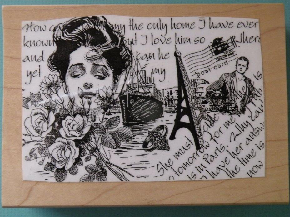 Collage - Woman Man Love Letter Paris Roses Ship Ring SUNDAY INT'L Rubber Stamp