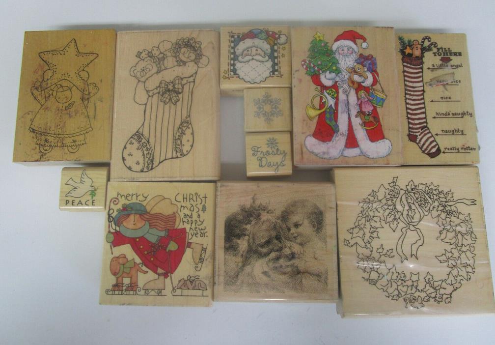 11 Christmas rubber stamps  for scrapbooking or stamping, Lot#4, (sm to lg)