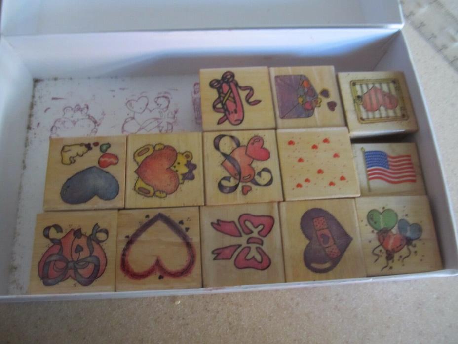 LOT 13 stamps   Rubber Wood Flag Heart ballet bear bow balloons   USED