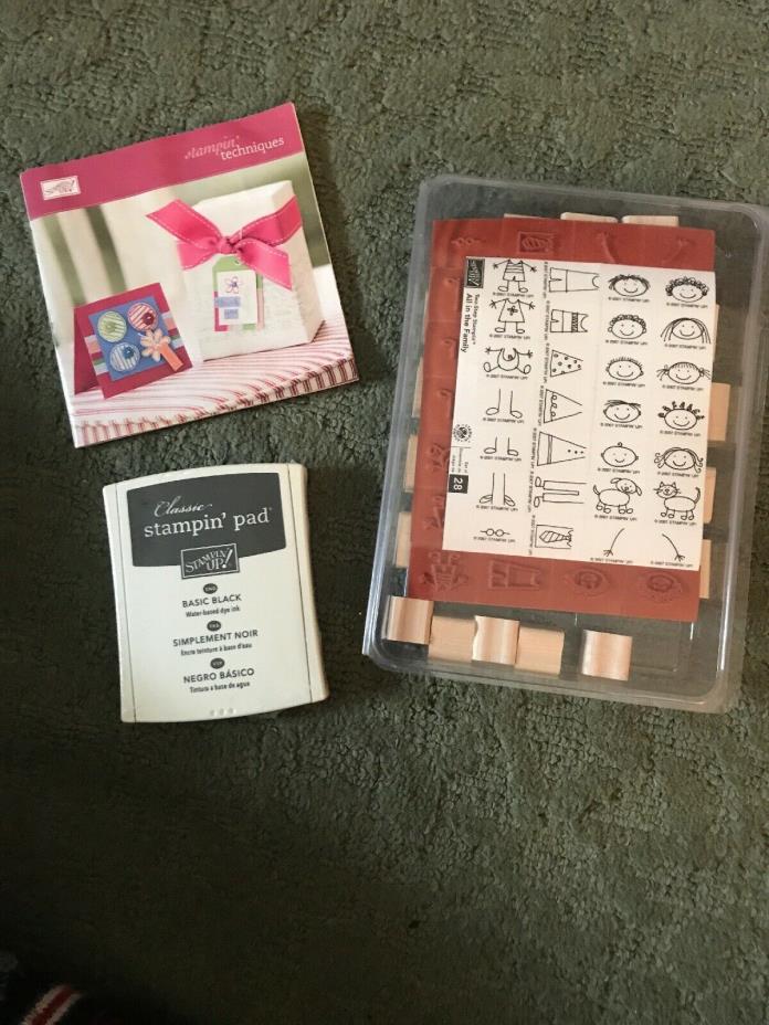 Stampin' Up! All in the Family Wood Mount Stamp Set NIP With Basic Black Ink Pad