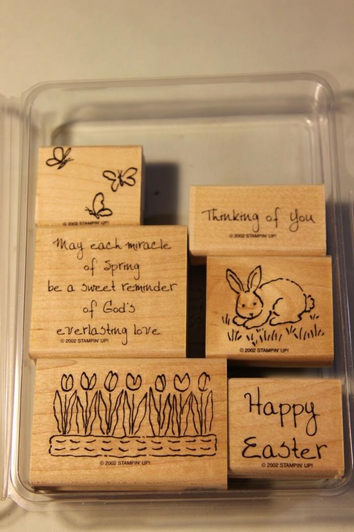 STAMPIN' UP~2002 MIRACLE OF SPRING~Easter Bunny Flowers Sentiment set  of 6